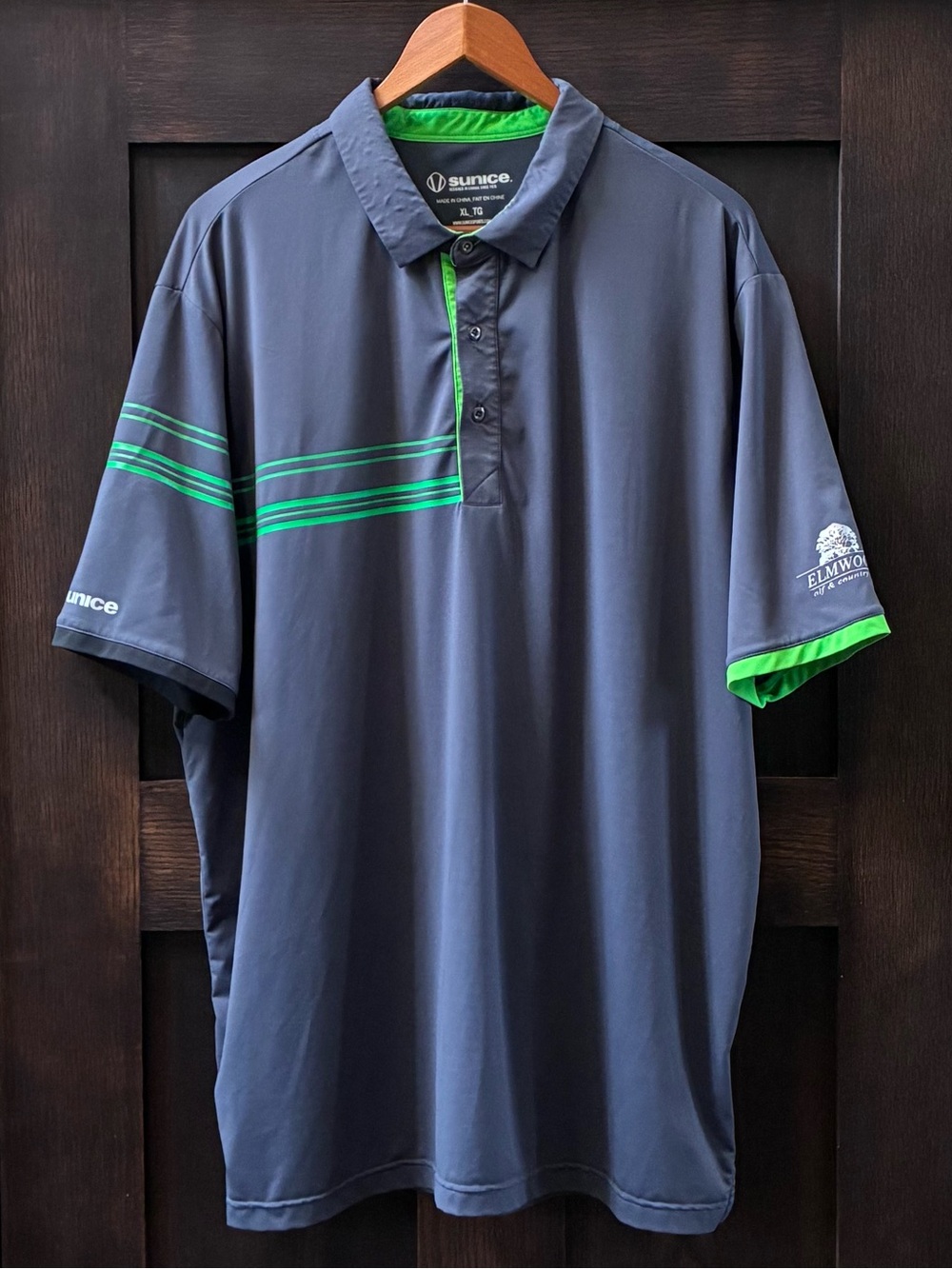 Sunice Vintage Men’s Charcoal Polo with Neon Green Trim